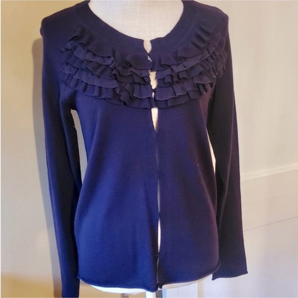 Banana Republic Dark Purple Ruffle Knit Cardigan Sweater
